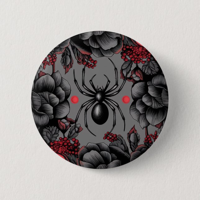 Spider Floral design Gothic style  6 Cm Round Badge (Front)