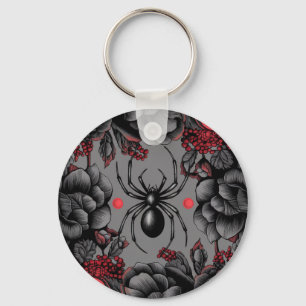 Spider Floral design Gothic style  Key Ring