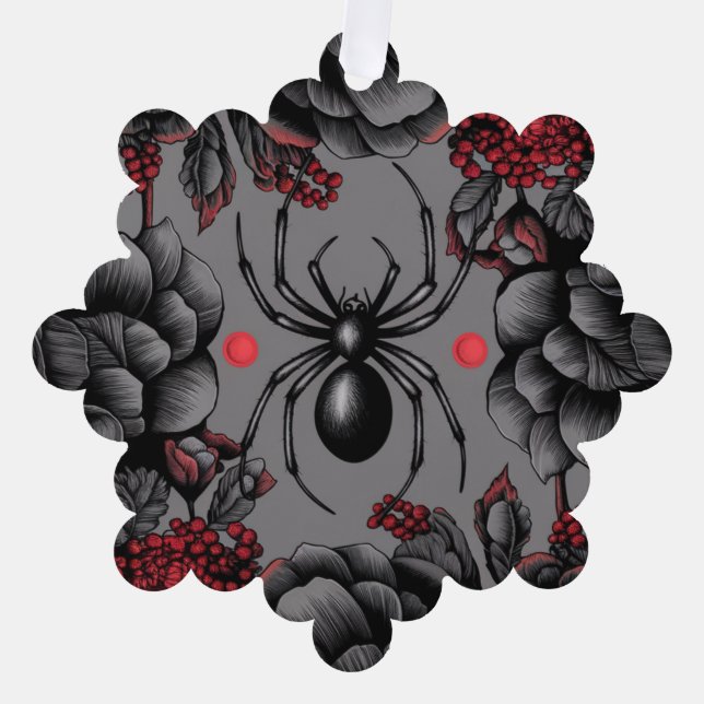 Spider Floral design Gothic style  Tree Decoration Card (Front)