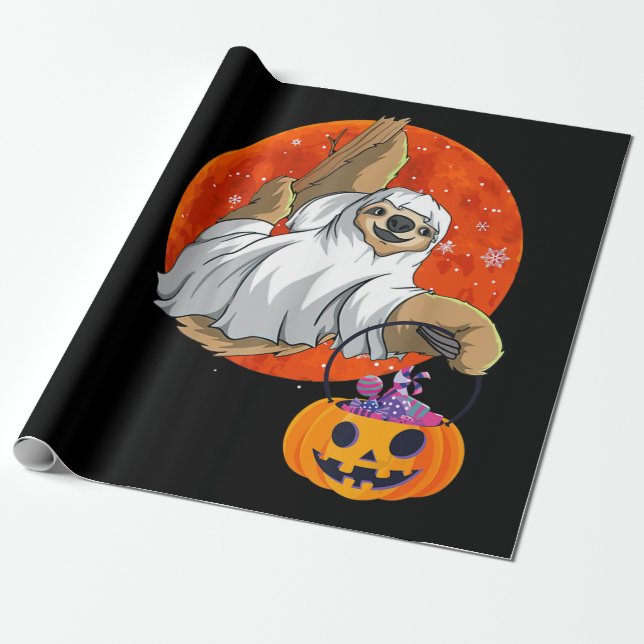Spider Gift | Boo Halloween With Pumpkin Wrapping Paper (Unrolled)