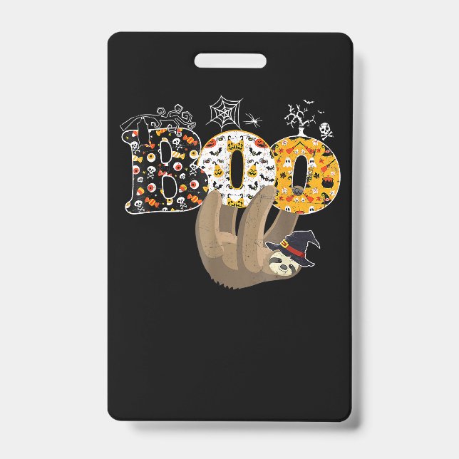 Spider Gift | Boo Halloween With Sloth Witch Hat ID Badge (Front)