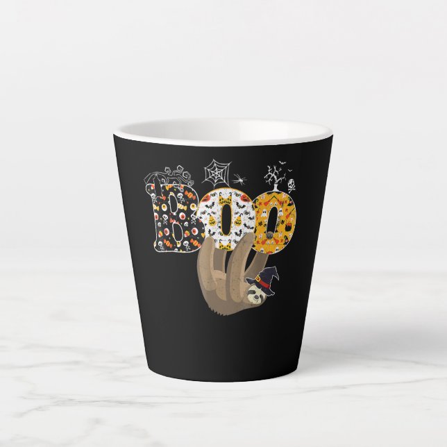 Spider Gift | Boo Halloween With Sloth Witch Hat Latte Mug (Front)