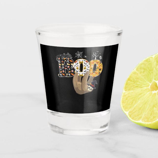 Spider Gift | Boo Halloween With Sloth Witch Hat Shot Glass (Front)