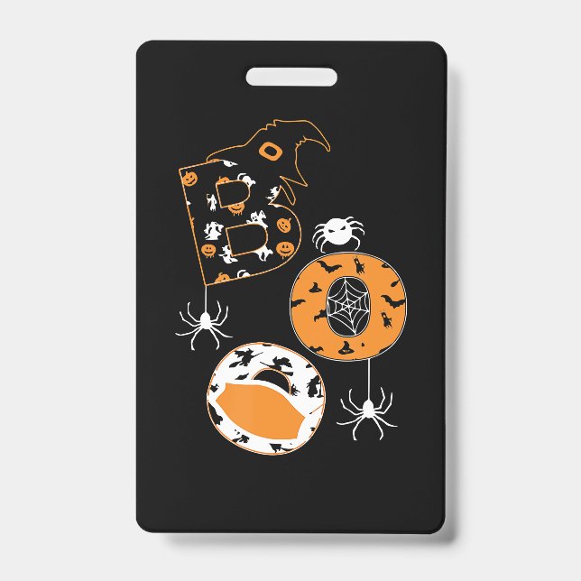 Spider Gift |Boo Mask Spider Witch Hat Pumpkin ID Badge (Front)