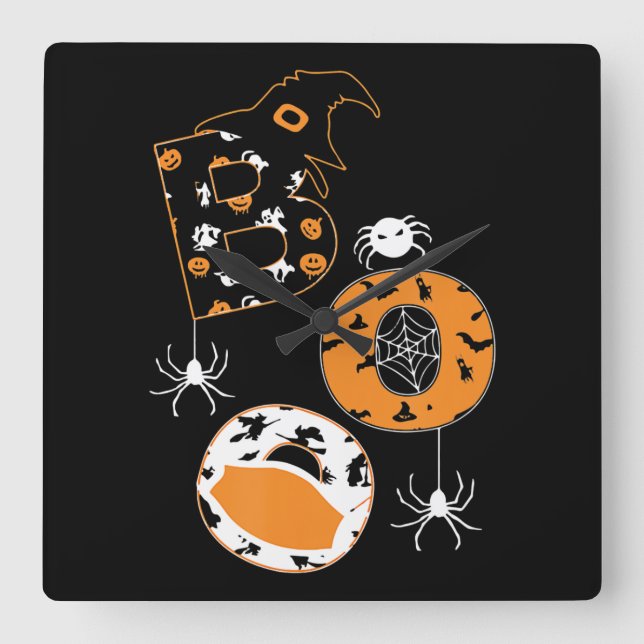 Spider Gift |Boo Mask Spider Witch Hat Pumpkin Square Wall Clock (Front)