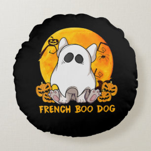 Spider Gift French Boo Bulldog With Pumpkin Spider Round Cushion