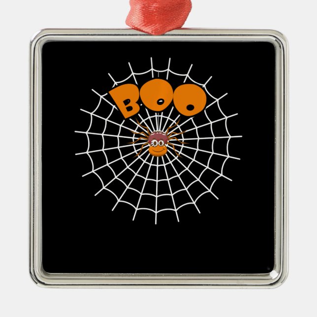 Spider Gift | Funny Boo Spider Web Halloween Metal Tree Decoration (Front)