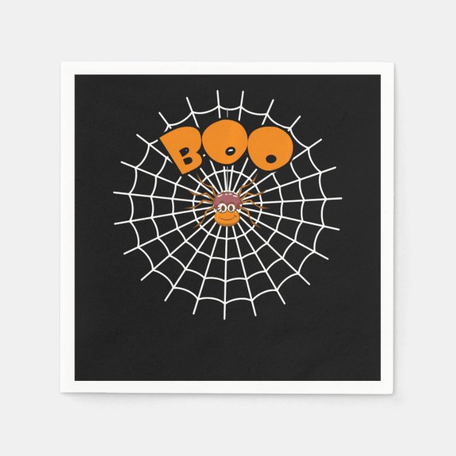 Spider Gift | Funny Boo Spider Web Halloween Napkin (Front)