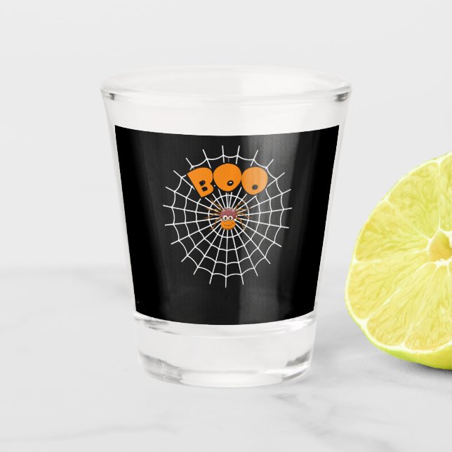 Spider Gift | Funny Boo Spider Web Halloween Shot Glass (Front)