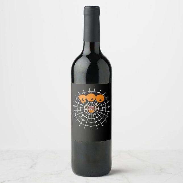 Spider Gift | Funny Boo Spider Web Halloween Wine Label (Front)