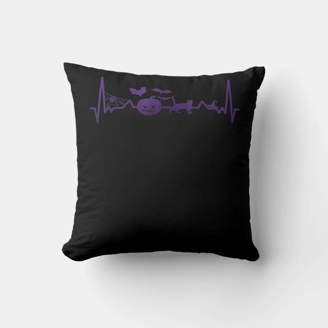 Spider Gift | Funny Heartbeat Line Halloween Cushion (Front)