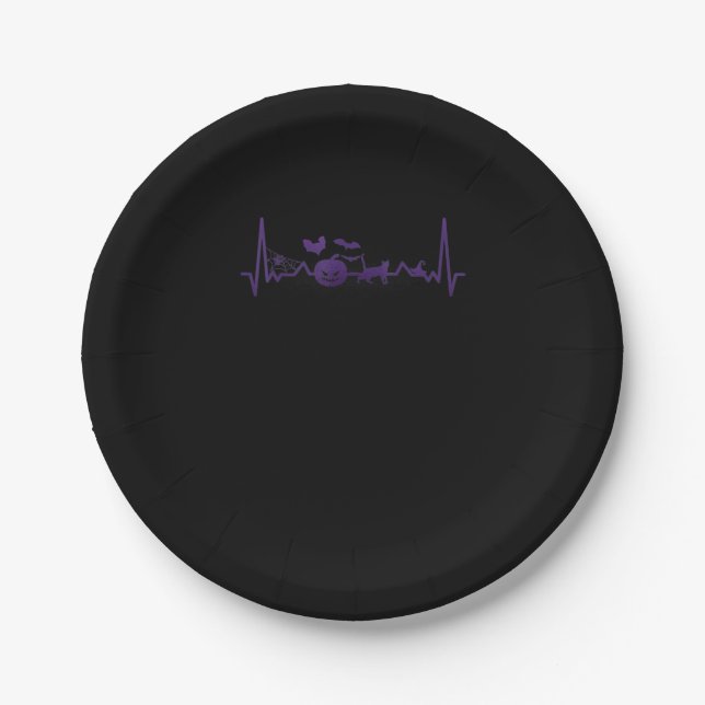 Spider Gift | Funny Heartbeat Line Halloween Paper Plate (Front)