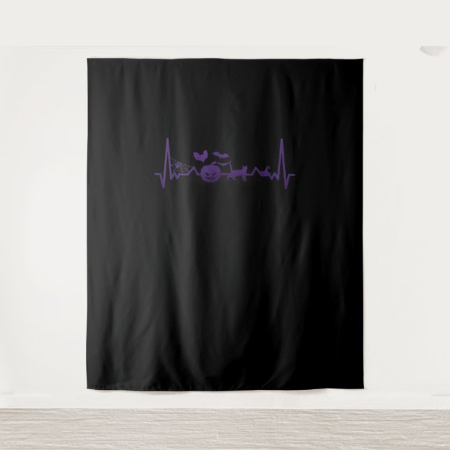 Spider Gift | Funny Heartbeat Line Halloween Tapestry (Front)