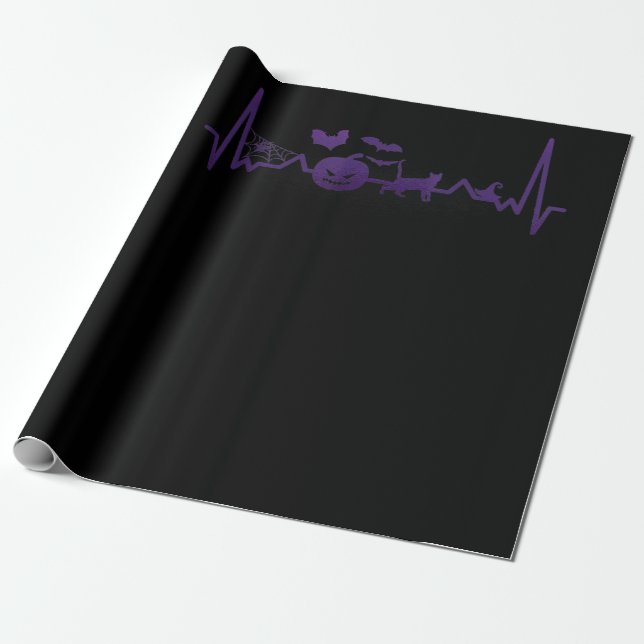 Spider Gift | Funny Heartbeat Line Halloween Wrapping Paper (Unrolled)