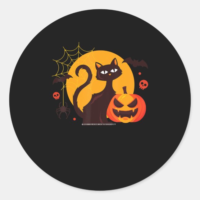 Spider Gift | Halloween Black Cat Spider Pumpkin Classic Round Sticker (Front)