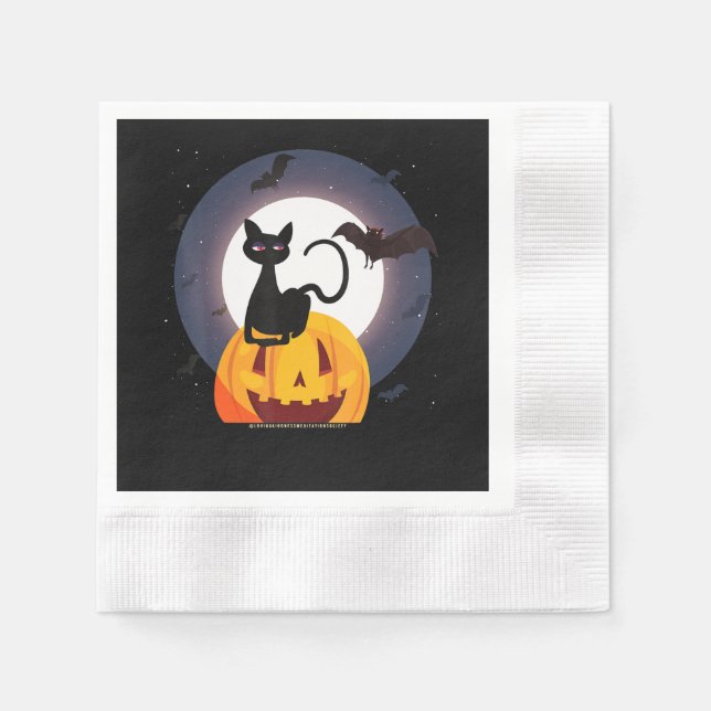 Spider Gift | Halloween Black Cat Spider Pumpkin Napkin (Front)