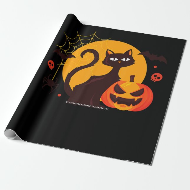 Spider Gift | Halloween Black Cat Spider Pumpkin Wrapping Paper (Unrolled)
