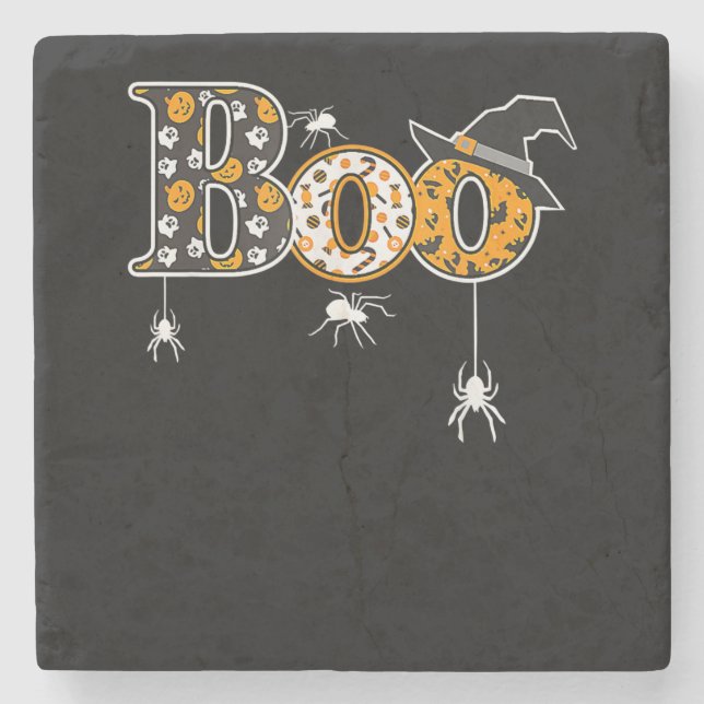 Spider Gift | Halloween Boo Spider Stone Coaster (Front)