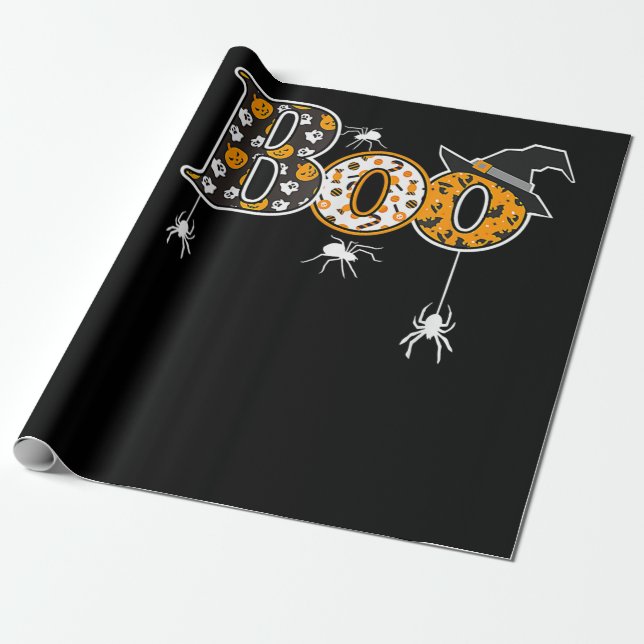 Spider Gift | Halloween Boo Spider Wrapping Paper (Unrolled)