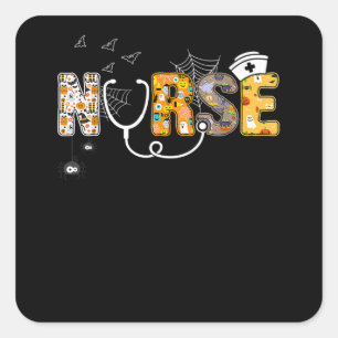 Spider Gift Halloween Nurse With Pumpkin Spider Square Sticker