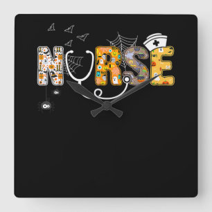 Spider Gift Halloween Nurse With Pumpkin Spider Square Wall Clock