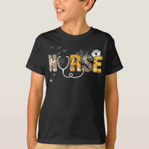 Spider Gift Halloween Nurse With Pumpkin Spider T-Shirt