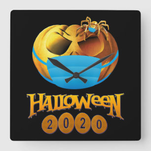 Spider Gift   Halloween Pumpkin And Spider Mask Square Wall Clock