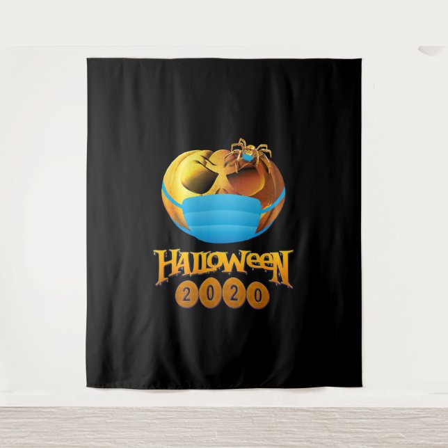 Spider Gift | Halloween Pumpkin And Spider Mask Tapestry (Front)