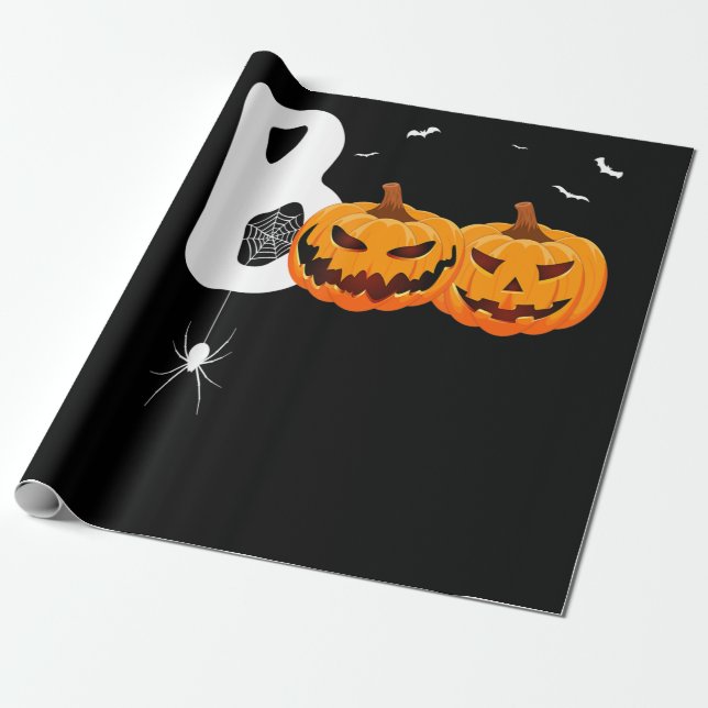 Spider Gift | Halloween Pumpkins Spider Wrapping Paper (Unrolled)