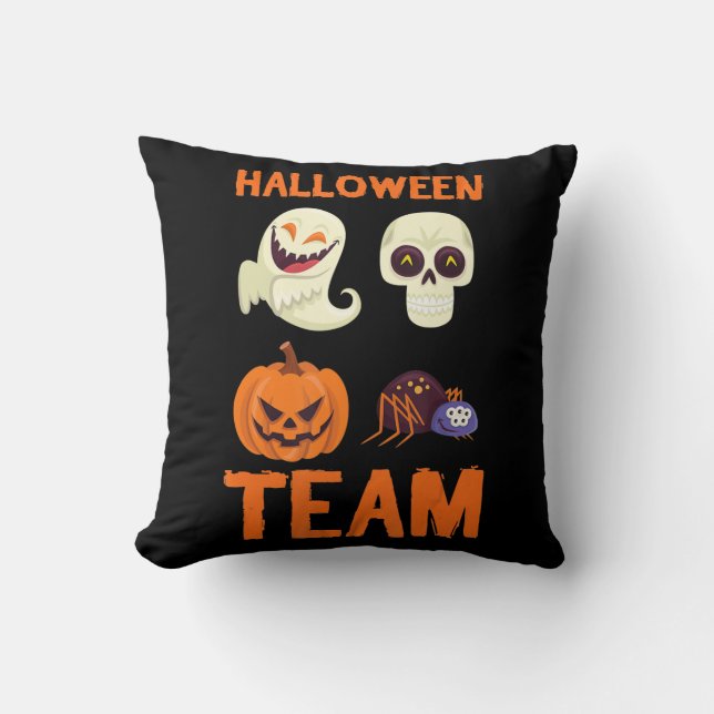 Spider Gift | Halloween Team Pumpkin Ghost Spider Cushion (Front)