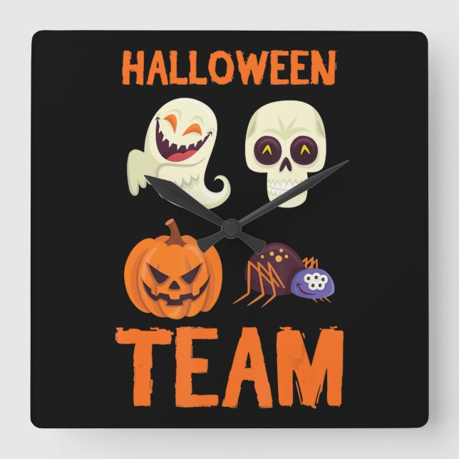 Spider Gift | Halloween Team Pumpkin Ghost Spider Square Wall Clock (Front)