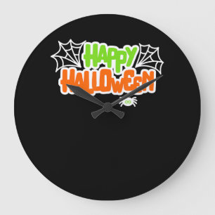 Spider Gift   Happy Halloween Colourful Cute Spide Large Clock