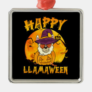 Spider Gift Happy Llamaween Llama Witch Spider Metal Tree Decoration