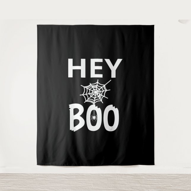 Spider Gift | Hey Boo Halloween Funny Spider Web Tapestry (Front)