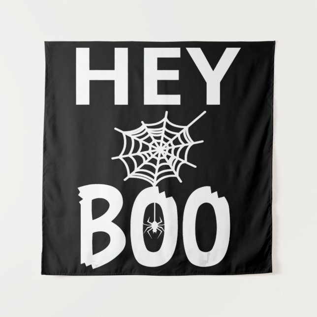 Spider Gift | Hey Boo Halloween Funny Spider Web Tapestry (Front)