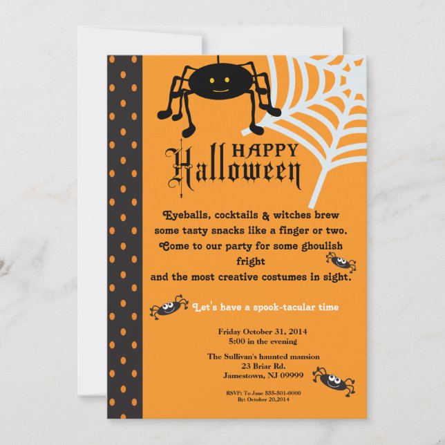 Spider Halloween Party Invitation (Front)