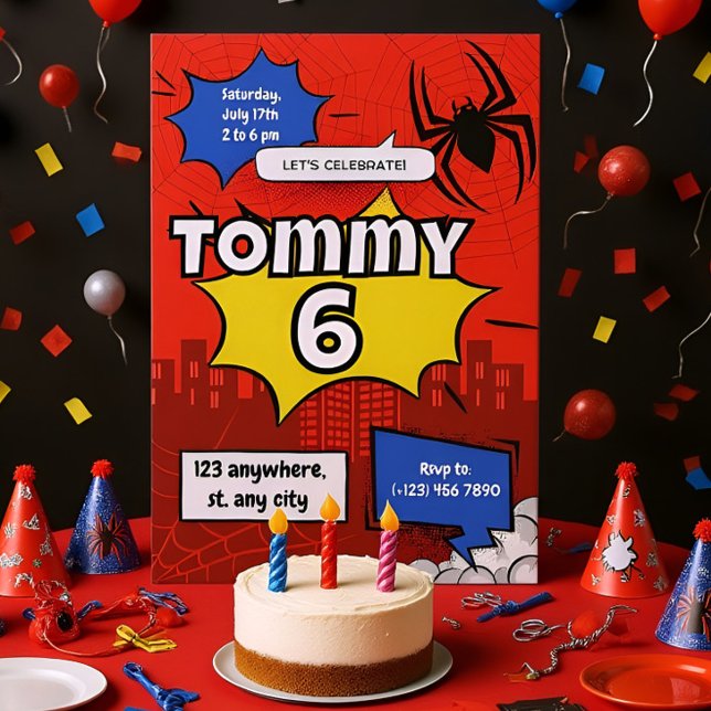 Spider Hero Kids 6th Birthday Invitation Fun Super (Creator Uploaded)