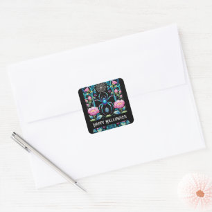 Spider in Flower Garden Goth Style Halloween Square Sticker