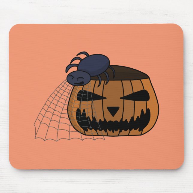 Spider in the web in the halloween pumpkin mouse pad (Front)