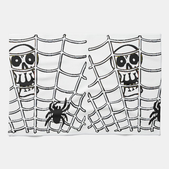 Spider in Web with Skull Halloween Kitchen Towel (Horizontal)
