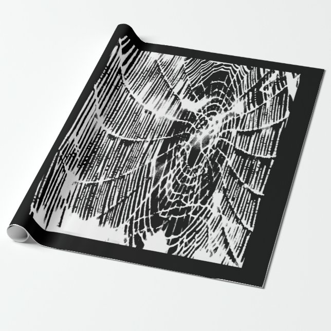 Spider Lovers | Tangled Halloween Spider Web White Wrapping Paper (Unrolled)