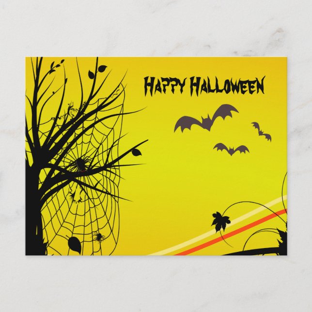 Spider On Web Halloween Postcard (Front)