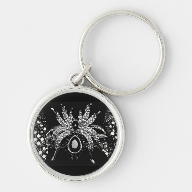Spider rhinestone diamond look and black tarantula key ring (Front)