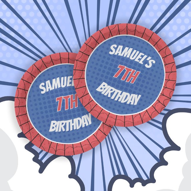 Spider Superhero Red and Blue Birthday Paper Plate (Creator Uploaded)