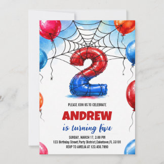 Spider Superhero Web Balloons Boy Birthday Invitation
