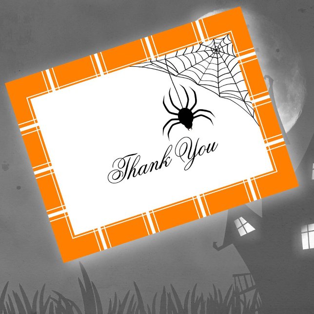 Spider Thank You Halloween Orange Postcard (Creator Uploaded)