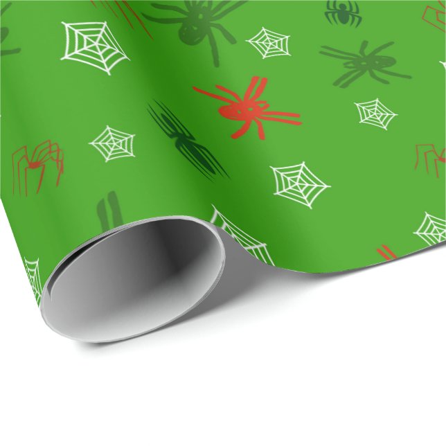 Spider Themed Christmas Holiday Gift Wrap (Roll Corner)