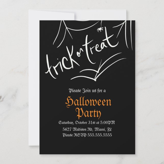Spider Trick or Treat Halloween Birthday Party  Invitation (Front)