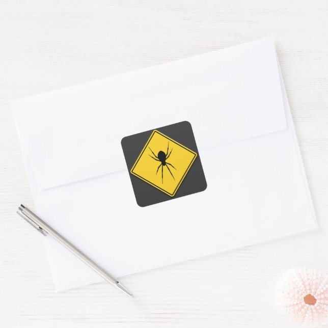 Spider Warning Halloween Square Sticker (Envelope)