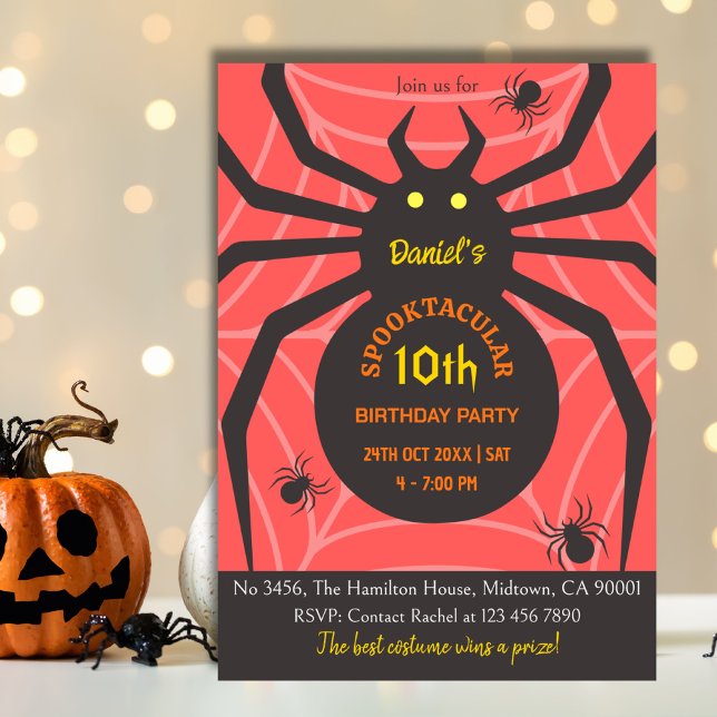 Spider Web 10th Birthday spooky Halloween Party Invitation (Creator Uploaded)
